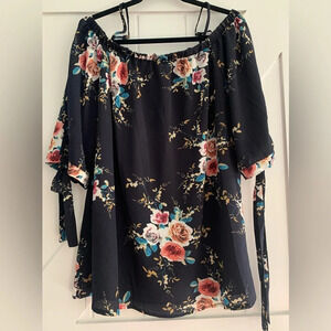 3X Zaful Plus Floral Print Cold Shoulder w/ Adjustable straps & tie back sleeves